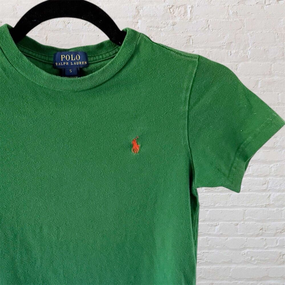 Polo Ralph Lauren Tee Shirt Boys Size 5 Green Crew Neck Short Sleeve Embroidered